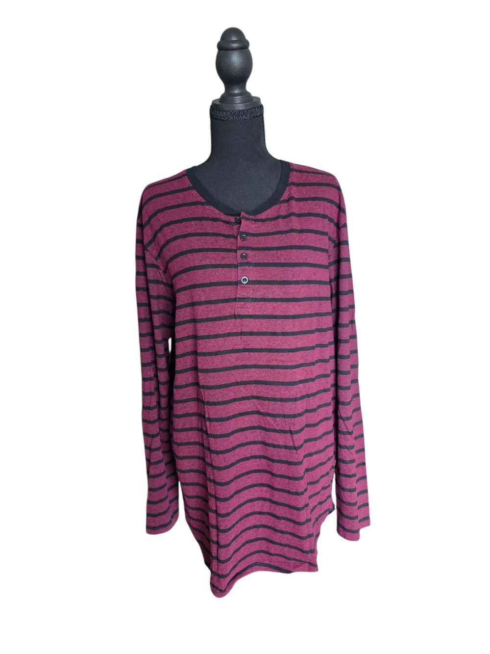 Carbon Striped Henley Sweater - Pink & Black